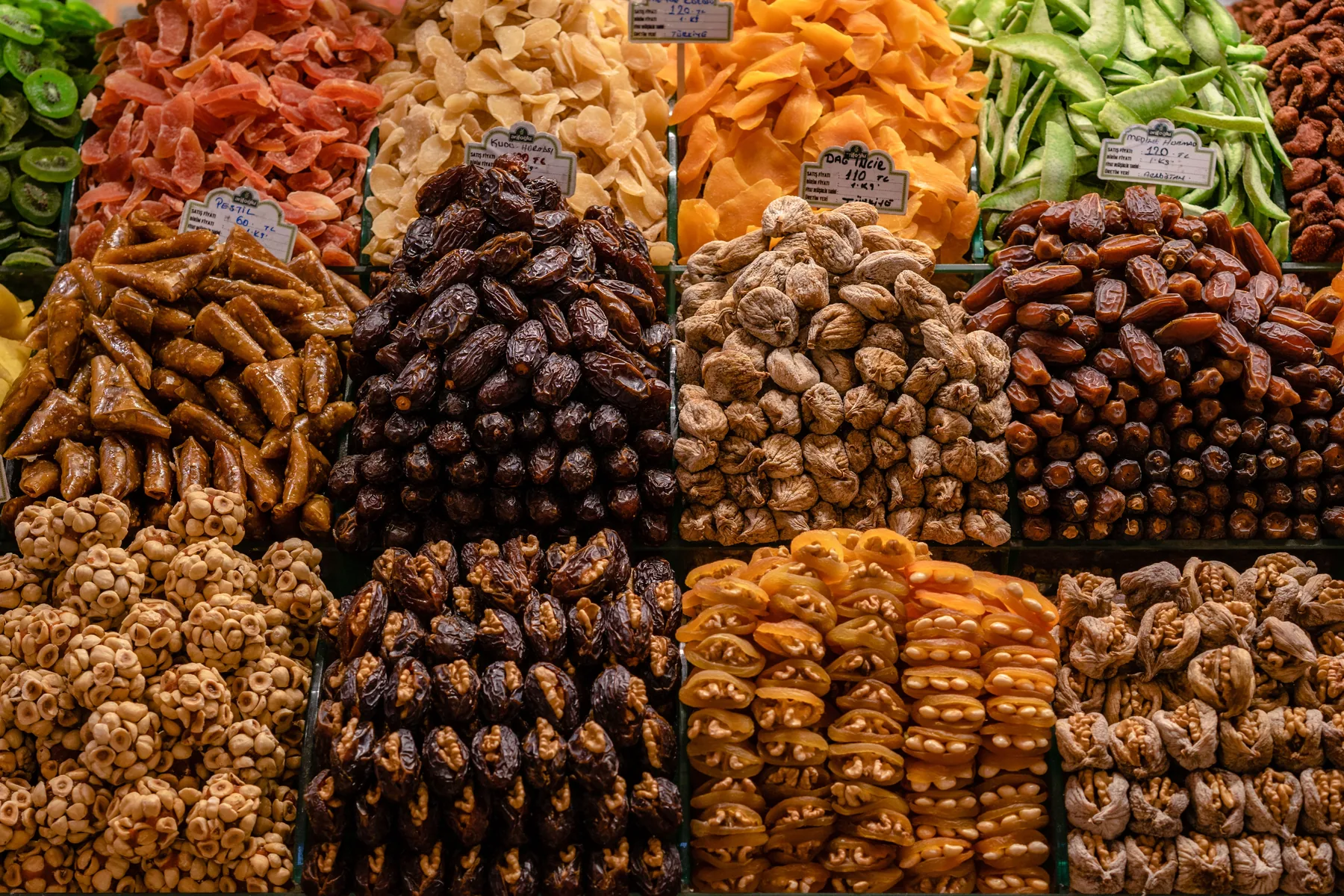 Representative display of dates figs and dried fruits