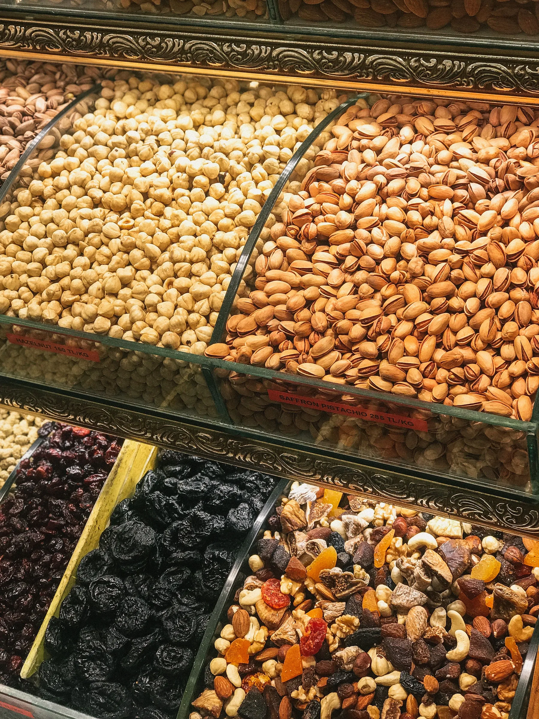 Representative retail display of nuts and dried fruits