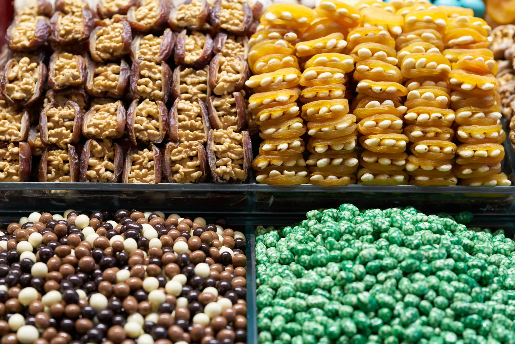 Representative display of prepared dried fruit and nut products